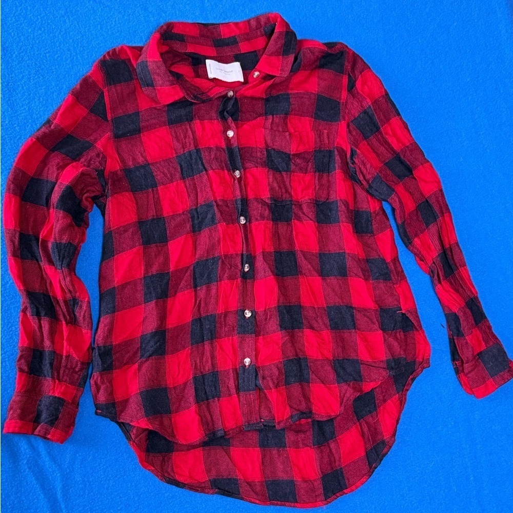 Lucky Brand Buffalo Plaid Lightweight L/S Button Down Collared Shirt Womens Sz S